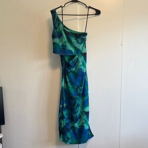 Lulu's One-Shoulder Blue and Green Dress